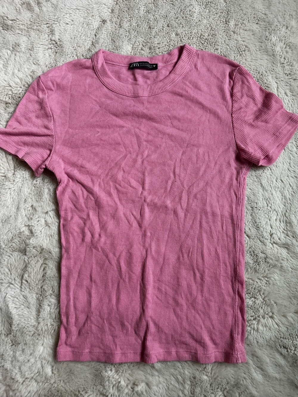 Zara Rose Pink Ribbed Short Sleeve Tee